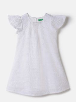 United Colors of Benetton - White Regular Fit Round Neck Embroidery Dress