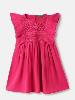 United Colors of Benetton - Pink Regular Fit Round Neck Crochet Dress