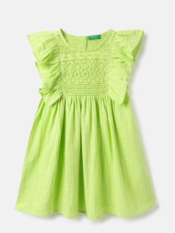 United Colors of Benetton - Green Regular Fit Round Neck Self Design Dress