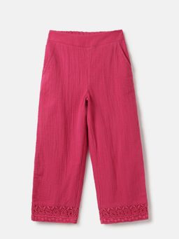 United Colors of Benetton - Pink Regular Fit Mid Rise Embroidery Trousers