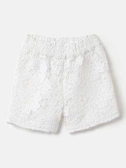 United Colors of Benetton - White Regular Fit Mid Rise Self Design Lace Shorts