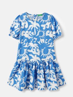 United Colors of Benetton - Blue Regular Fit Round Neck Printed Dress