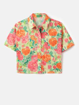 United Colors of Benetton - Multi-Color Boxy Fit Spread Collar Floral Shirt