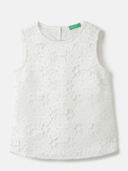 United Colors of Benetton - White Regular Fit Round Neck Self Design Top