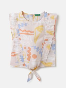 United Colors of Benetton - Peach Regular Fit Round Neck Printed Peplum Top