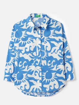 United Colors of Benetton - Blue Regular Fit Spread Collar Printed Shirt