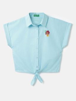 United Colors of Benetton - Blue Regular Fit Collar Graphic Printed Top