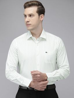 The Bear House - Men White Striped Slim Fit Cotton Formal Shirt