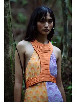 Nirmooha - Halter Half And Half Printed Jumpsuit