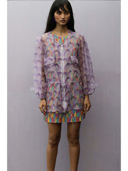 Nirmooha - Lavender Geometric Organza Jacket
