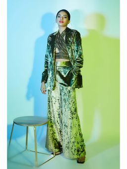 Nirmooha - Women's Olive Velvet Solid Blazer