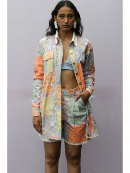 Nirmooha - Geometric Denim Balmacaan Jacket
