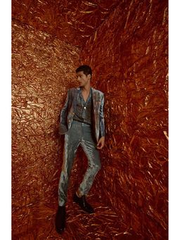 Nirmooha - Men's Grey Velvet Abstract Blazer