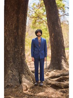 Nirmooha - Men's Blue Denim Embroidered Blazer