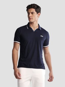 U.S. POLO ASSN. - Men Navy Blue Solid Regular Fit Active Polo T-shirt
