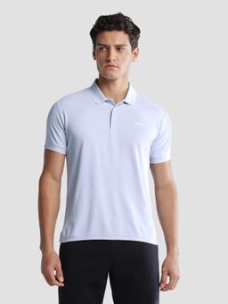 U.S. POLO ASSN. - Men Light Blue Solid Regular Fit Active Polo T-shirt