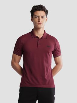 U.S. POLO ASSN. - Men Maroon Solid Regular Fit Active Polo T-shirt