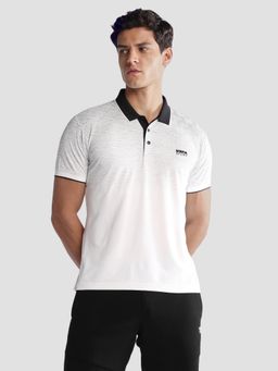 U.S. POLO ASSN. - Men Grey-White Geometric Printed Regular Fit Active Polo T-shirt