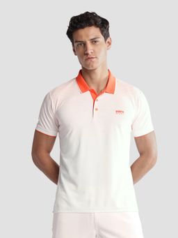 U.S. POLO ASSN. - Men Orange-White Geometric Printed Regular Fit Active Polo T-shirt