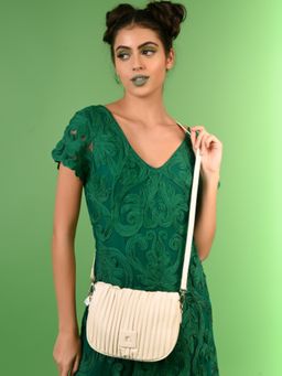 Odette - White Ruched Sling Bag