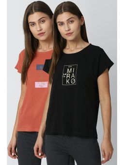 Van Heusen - Black & Coral Graphic T-shirt (pack Of 2)