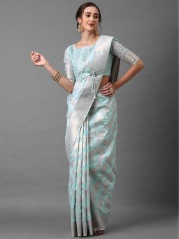 Akhilam - Blue Festive Silk Blend Banarsi Saree with Unstitched