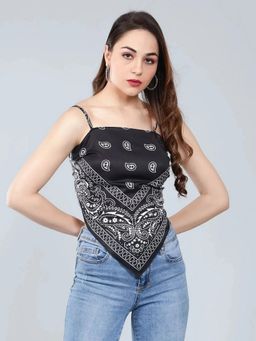ANNY - Women Black Backless Scarf Top