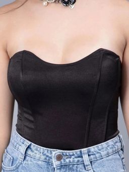 ANNY - Women Black Sexy Corset Crop Top