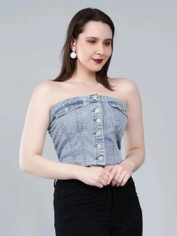 ANNY - Women Blue Denim Corset Crop Top