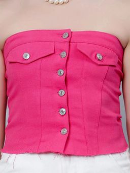 ANNY - Women Pink Denim Corset Crop Top