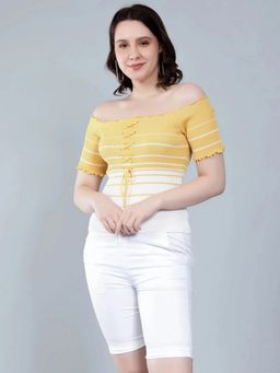 ANNY - Women Yellow Rib Knit Top