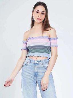 ANNY - Women Lavender Bardot Rib Knit Top