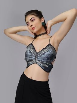 ANNY - Women Black Sexy Butterfly Backless Crop Top