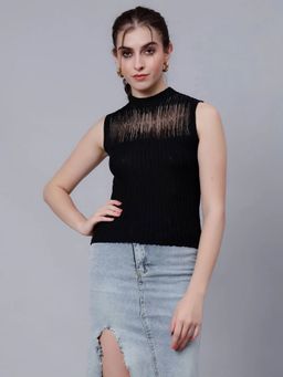 ANNY - Women Black Ribbed Knit Tank Top