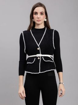 ANNY - Women Black Crocheted Top with Vest
