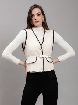 ANNY - Women Off White Crocheted Top with Vest