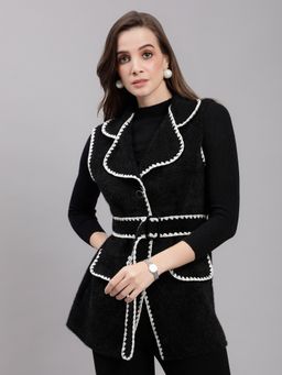 ANNY - Women Black Crocheted Top with Vest
