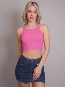 ANNY - Women Pink Padded Ribbed Crop Top