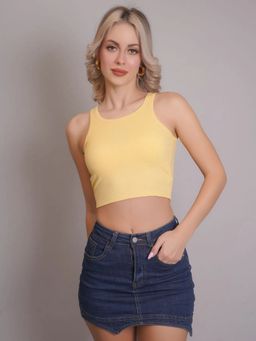 ANNY - Women Yellow Padded Ribbed Crop Top