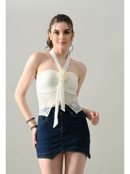 ANNY - Women Cream Sheer Lace Tube Top