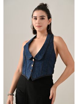 ANNY - Women Navy Blue Halter Muse Denim Vest