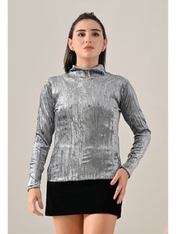 ANNY - Women Grey Urban Glow Velvet Top
