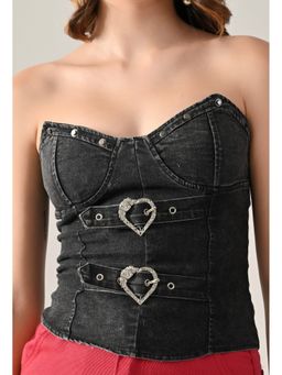 ANNY - Women Black Denim Corset Top