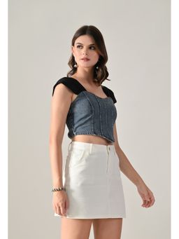 ANNY - Women Blue Denim Rose Corset Crop Top