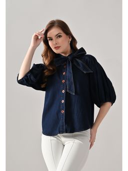ANNY - Women Navy Blue Modern Drift Denim Top