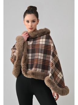 ANNY - Women Brown Warm Hug Fur Poncho