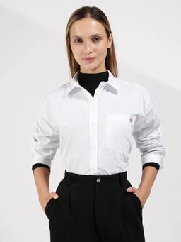 Calvin Klein - Women Solid Relaxed Fit Cotton White Shirt