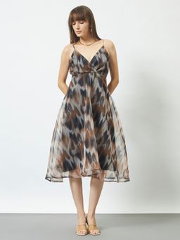Trend Arrest - Women Fairy Printed Brown Dress
