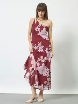Trend Arrest - Women Printed Cocktail Maroon Dress