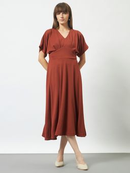 Trend Arrest - Women Empire V-Neck Rust Dress